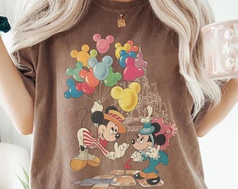 Vintage Mickey and Minnie Balloon Shirt, Retro Disney Valentine T-Shirt Mickey Balloons Tee, Disney Couple Shirt Disney Gift for Him and Her