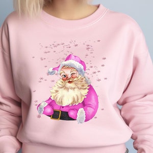 Retro Pink Santa Christmas Sweatshirt Gift for Woman Christmas PJs Matching Family Pajamas Retro Christmas Shirt Vintage Holiday Sweater
