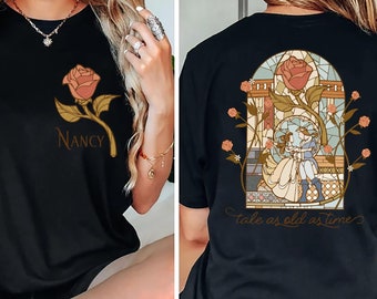Anpassad vintage-tröja med berättelser, Disney Princess Belle-tröja, retro-tröja med Skönheten och odjuret, Disney Skönheten och odjuret-t-shirt