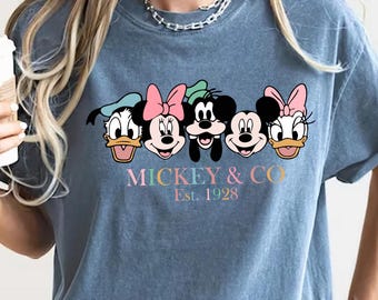 Retro Mickey and Co Comfort Colors Shirt, Vintage Disney Gift Tee, Mickey Minnie Goofy Donald Daisy Shirt, Disney Trip Matching Family Shirt
