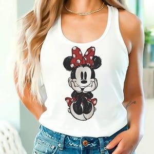 Disney Classic Minnie Mouse Tank Top Retro Minnie Outfit for Disneyland Trip, Disneyland Holiday Family Matching Top, Disney Minnie Gift Tee
