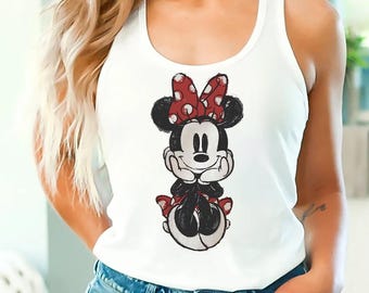 Disney Classic Minnie Mouse Tank Top Retro Minnie Outfit for Disneyland Trip, Disneyland Holiday Family Matching Top, Disney Minnie Gift Tee