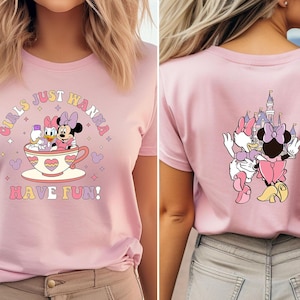 Meninas só querem se divertir Camiseta Minnie Daisy com costas do Castelo da Disney Camiseta perfeita para férias na Disney para meninas Camiseta divertida da Disney Presente para melhores amigas