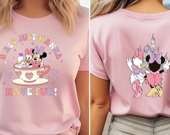 Le ragazze vogliono solo divertirsi, maglietta Minnie Daisy con castello Disney sul retro, perfetta maglietta per le vacanze Disney per ragazze, divertente maglietta Disney, regalo per le migliori amiche
