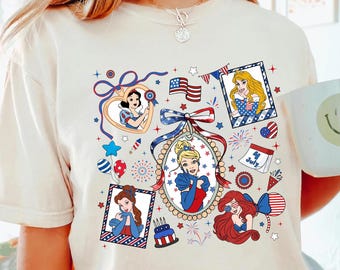Camiseta de princesa Disney del 4 de julio, camiseta roja, blanca y azul, camiseta de princesa patriótica, camiseta del Día de la Independencia, camiseta de viaje a Disney de EE. UU., camiseta familiar a juego