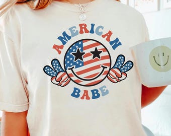 American Babe Girl Shirt Retro Patriotic Tee Red White and Blue Shirt Cute 4th Of July Outfit Womens Independence Day Shirt USA Summer Gift