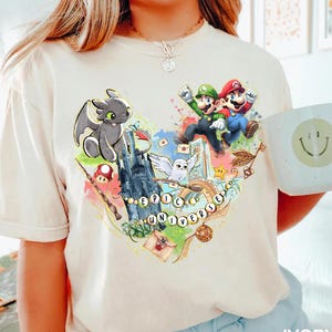 Camiseta retro del universo épico 2025, camiseta de viaje familiar, Mario Luigi, Hogwarts, Búho sin dientes, Castillo, Letra mágica, Orlando, parque temático, vacaciones, regalo