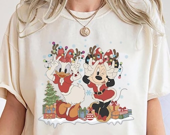 Camiseta navideña de Disney Minnie y Daisy de Comfort Colors, sudadera retro de Disney Bestie para niñas, regalo navideño para amantes de Disney, camiseta navideña