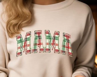 Comfort Colors® Mama Christmas shirt, Christmas gift for Mom,Holiday Mama tee,Mama Christmas t-shirt, Plaid Preppy Mama,Christmas Sweatshirt
