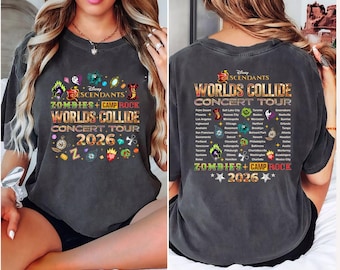 Descendants zombies worlds collide tour Disney the rise of red characters summer music festival 2026 concierto camiseta viaje familiar Epcot atuendo