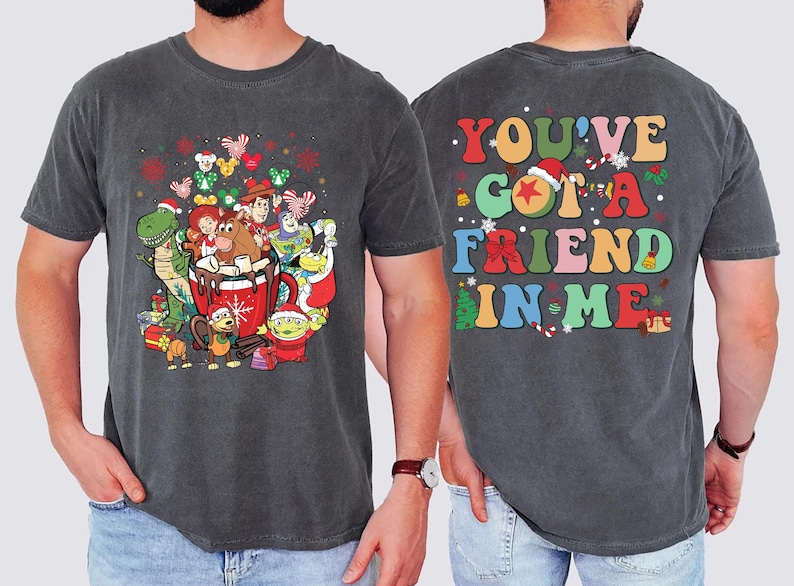 Disney Christmas T-shirt with Toy Story holiday theme, great gift for Toy Story lovers and fans of Woody and Buzz