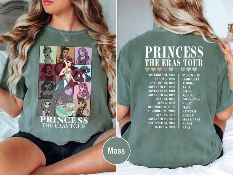 Princess-themed t-shirt for girls featuring Ariel and other Disney princesses, great for Disney trips.