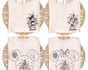 Custom Disney The Happiest Place On Earth Shirt, Mickey Minnie Magical Castle T-Shirt Disney Family Trip Tee Magical Kingdom Sweatshirt Gift