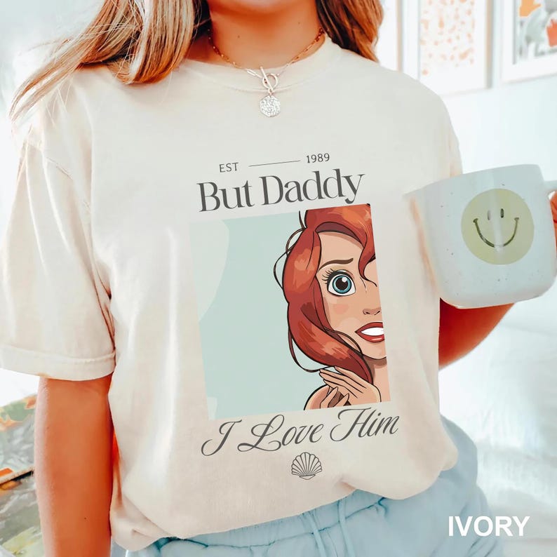 But Daddy I Love Him Comfort Colors Shirt for Disney Family Trip, Little Mermaid Ariel Comfort Colors Shirt, perfect for Magic Kingdom, Disney Princess Ariel Shirt, But Daddy I Love Him Quote Tee, Retro Disney Ariel T-Shirt, But Daddy I Love Him Design, Magic Kingdom Trip Shirt featuring Ariel and “But Daddy I Love Him”, Ariel Inspired Comfort Colors Shirt for Disney Family Vacation