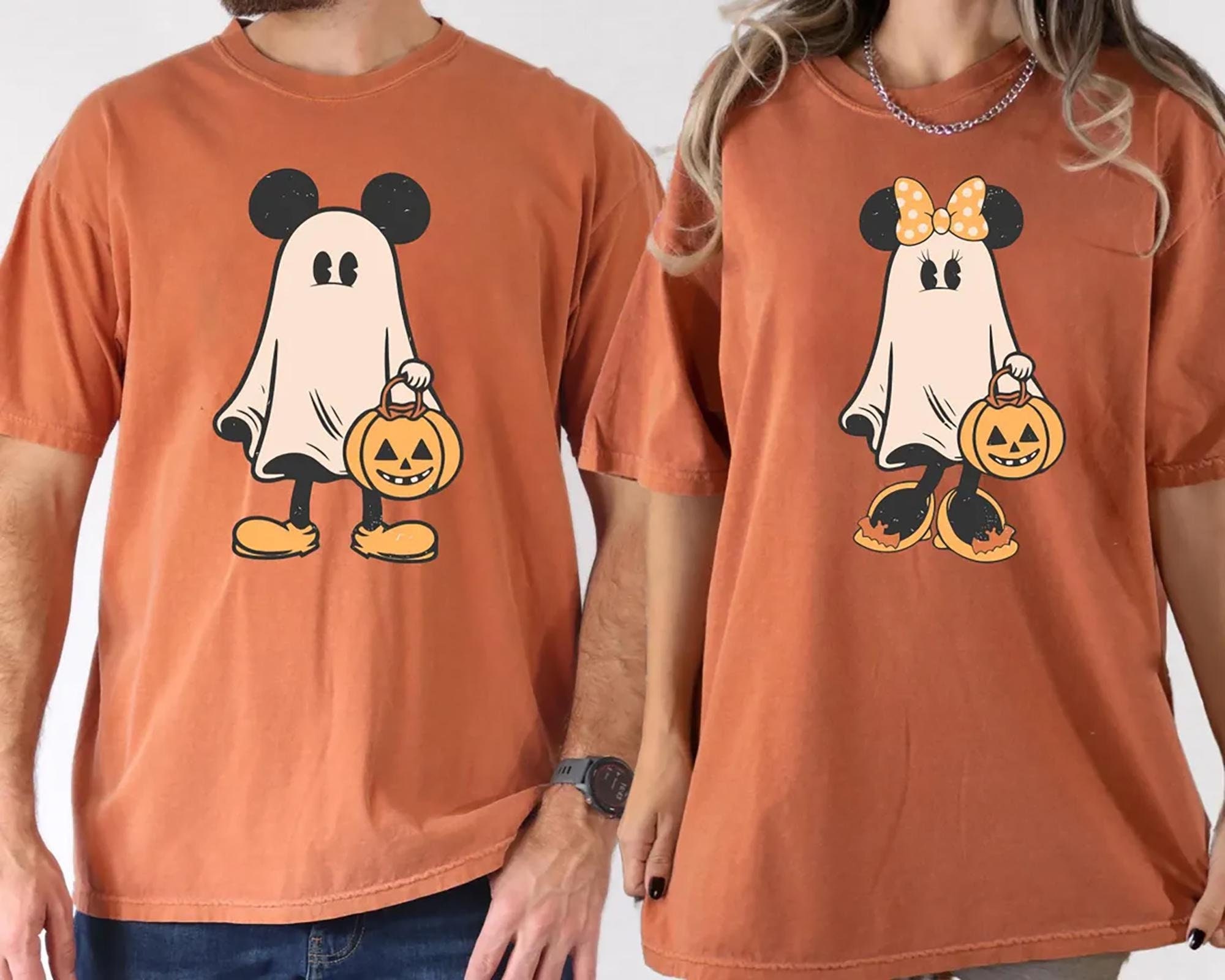 Comfort Colors® Retro Mickey Minnie Halloween Couple Shirts, Mickey Ghost Shirt, Minnie Ghost Shirt, Spooky Season Shirt, Disney Halloween