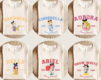 Disney Princesses Shirts, Princess Belle, Princess Moana, Princess Elsa, Princess Anna, Princess Ariel,Princess Snow White,Princess Rapunzel