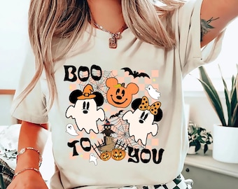 Boo to you Chemise Mickey Minnie Ghost Pumpkin, chemise de costume d'Halloween Mickey Spooky saison, sweat-shirt de fête d'Halloween pas si effrayant de Mickey