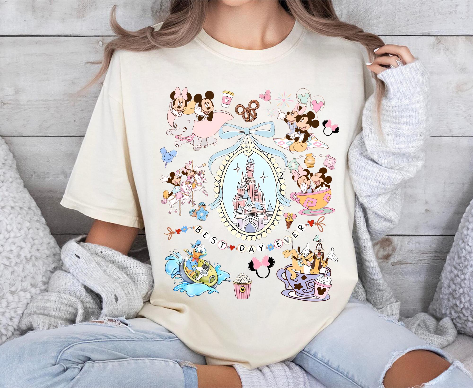 Retro Coquette Bow Disney Shirt Mickey Minnie Girls Trip Tee Magic Kingdom Disneyland Matching Tee Best Day Ever Disney World Vacation Shirt