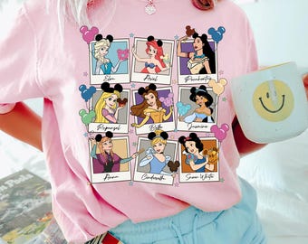 Disney Princess T-Shirt Elsa, Ariel, Pocahontas, Belle, Jasmine Disney Princesses Shirt for Women and Girls Gift for Disney Princess Lovers