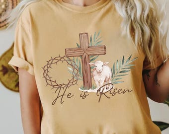 Maglietta di Pasqua "He Is Risen", maglietta di Pasqua cristiana, maglietta religiosa di Gesù, maglietta di Pasqua, felpa della domenica di Pasqua della chiesa, maglietta regalo di Pasqua