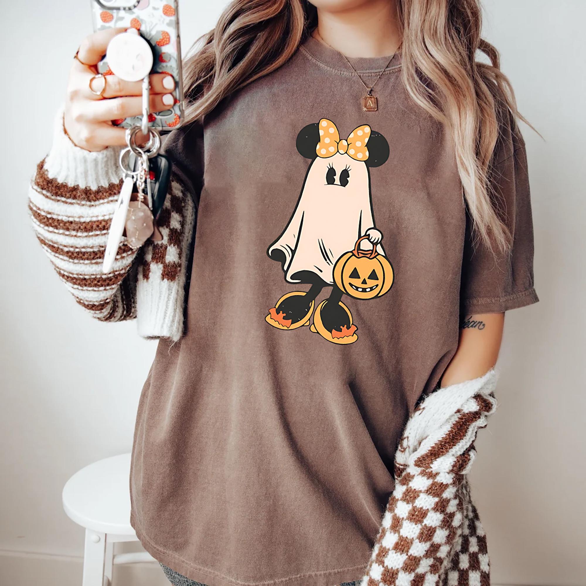 Comfort Colors® Retro Mickey Minnie Halloween Couple Shirts, Mickey Ghost Shirt, Minnie Ghost Shirt, Spooky Season Shirt, Disney Halloween