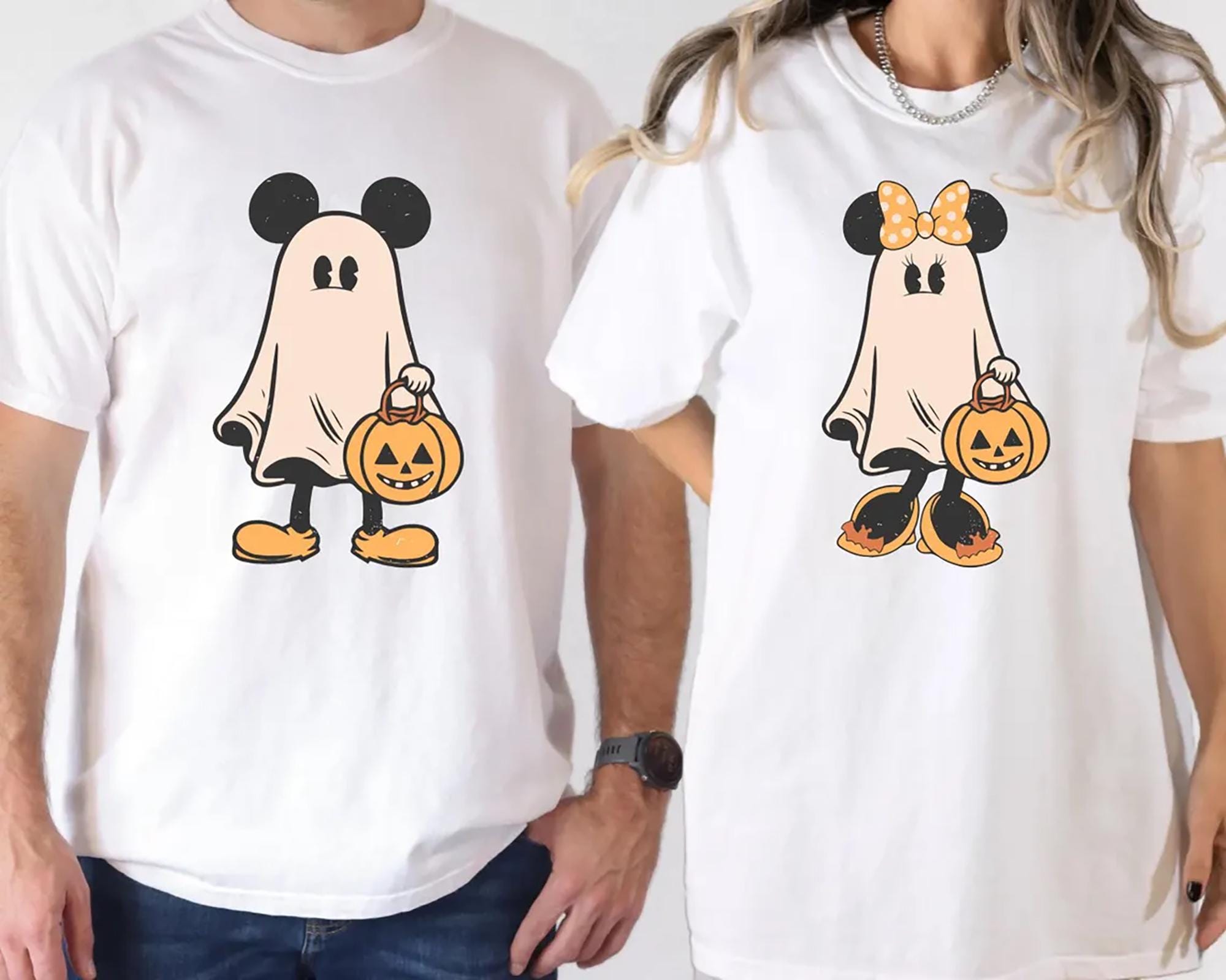 Comfort Colors® Retro Mickey Minnie Halloween Couple Shirts, Mickey Ghost Shirt, Minnie Ghost Shirt, Spooky Season Shirt, Disney Halloween