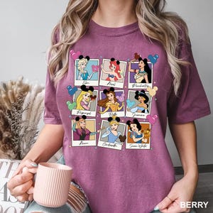 Disney Princess shirt with Elsa, Ariel, and Pocahontas, perfect for girls and women who want a fun and stylish Disney princess t-shirt.