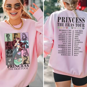 The Eras Tour Disney Princess shirt with Ariel, Belle, and more, perfect gift for princess lovers.