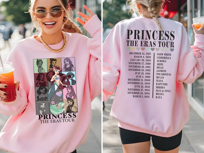 The Eras Tour Disney Princess shirt with Ariel, Belle, and more, perfect gift for princess lovers.