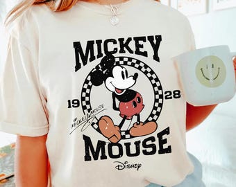 Comfort Colors Vintage Mickey Mouse Shirt Retro Disney Mickey 1928 T-Shirt Classic Checkered Mickey Tee Disney World Family Trip Shirt Gift