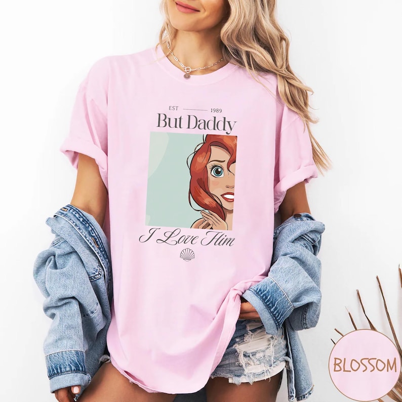 But Daddy I Love Him Comfort Colors Shirt for Disney Family Trip, Little Mermaid Ariel Comfort Colors Shirt, perfect for Magic Kingdom, Disney Princess Ariel Shirt, But Daddy I Love Him Quote Tee, Retro Disney Ariel T-Shirt, But Daddy I Love Him Design, Magic Kingdom Trip Shirt featuring Ariel and “But Daddy I Love Him”, Ariel Inspired Comfort Colors Shirt for Disney Family Vacation
