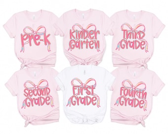 Preppy Back to School Shirt Girls Teacher Coquette Pink Bow First Day Tee PreK Kindergarten 1st 2nd 3rd 4th Grade Tee Back to School Grade