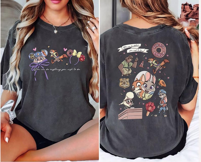 zootopia inspired shirt featuring judy hopps and nick wilde colorful cartoon design disney vacation outfit