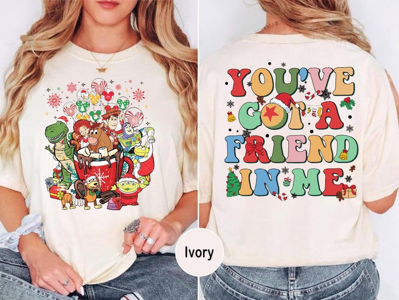 You've Got a Friend in Me Disney Christmas sweatshirt featuring Toy Story characters, ideal for family matching outfits