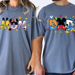 Disney Dad and Mom Family Matching Shirts, Disney Gift for Parents, Mickey Dad and Minnie Mom Vacation Tee, Matching Disney Family T-shirt