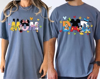 Disney Dad and Mom Family Matching Shirts, Disney Gift for Parents, Mickey Dad and Minnie Mom Vacation Tee, Matching Disney Family T-shirt