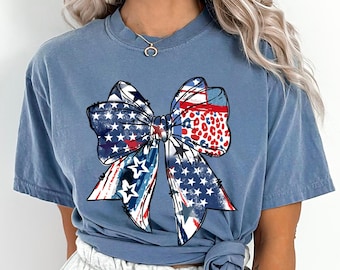 USA Patriotisk Rosettskjorta Dam 4 juli T-shirt Söt Amerikansk Flagga Röd Vit och Blå T-shirt Självständighetsdagen T-shirt Sommarfrihetskjorta
