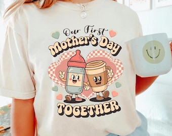 Our First Mothers Day Shirt 2025 Cute Mom and Baby Matching Tees New Mommy Tee Mom Girl Baby Shirt Mom Boy Baby Shirt First Mothers Day Gift