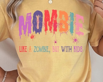 Funny Mombie Halloween Shirt for Moms Zombie Mom Graphic Tee for Tired Moms with Kids Cute Halloween Mombie T Shirt for Mothers