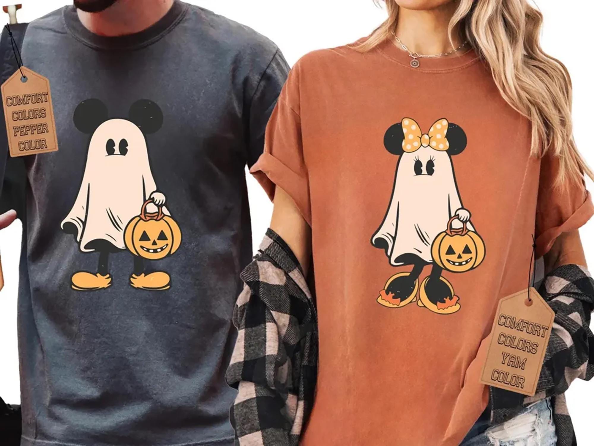 Comfort Colors® Retro Mickey Minnie Halloween Couple Shirts, Mickey Ghost Shirt, Minnie Ghost Shirt, Spooky Season Shirt, Disney Halloween
