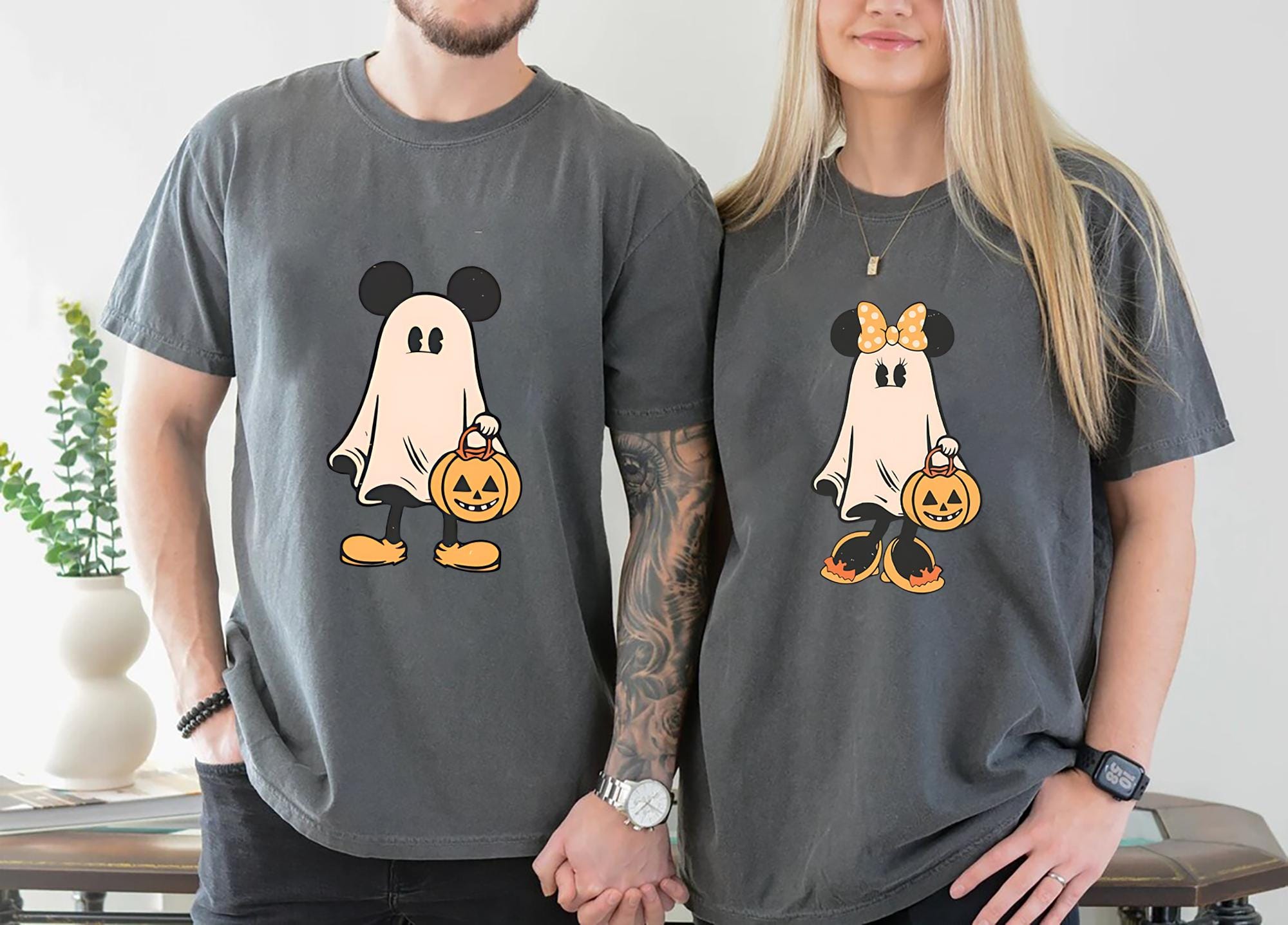Comfort Colors® Retro Mickey Minnie Halloween Couple Shirts, Mickey Ghost Shirt, Minnie Ghost Shirt, Spooky Season Shirt, Disney Halloween