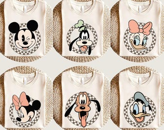 Mickey and Friends Checkered T-shirt, Disney Trip Tee, Matching Family Vacation Disney Gift Shirts, Mickey and Friends Checkered Sweatshirt