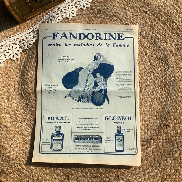 Affiche publicitaire vintage, authentique de santé « Fandorine », Globeol & Poral issu d’un magasine année 1923, pour décoration mural