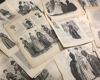 Mystery-Kit aus viktorianischen und edwardianischen Illustrationspapieren, Modepaket, antike Mode, Scrapbooking, Ephemera, Bullet-Journal-Paket FR