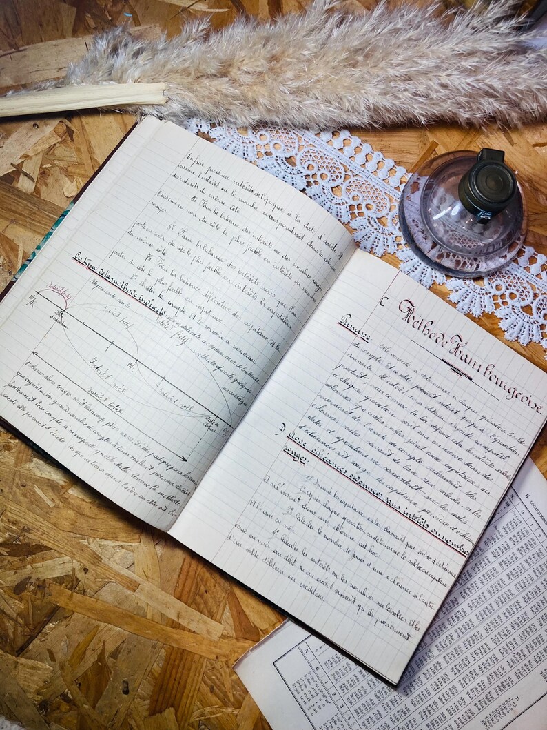 Old French School Notebook, Vintage 1930, Hard Cover, Writing