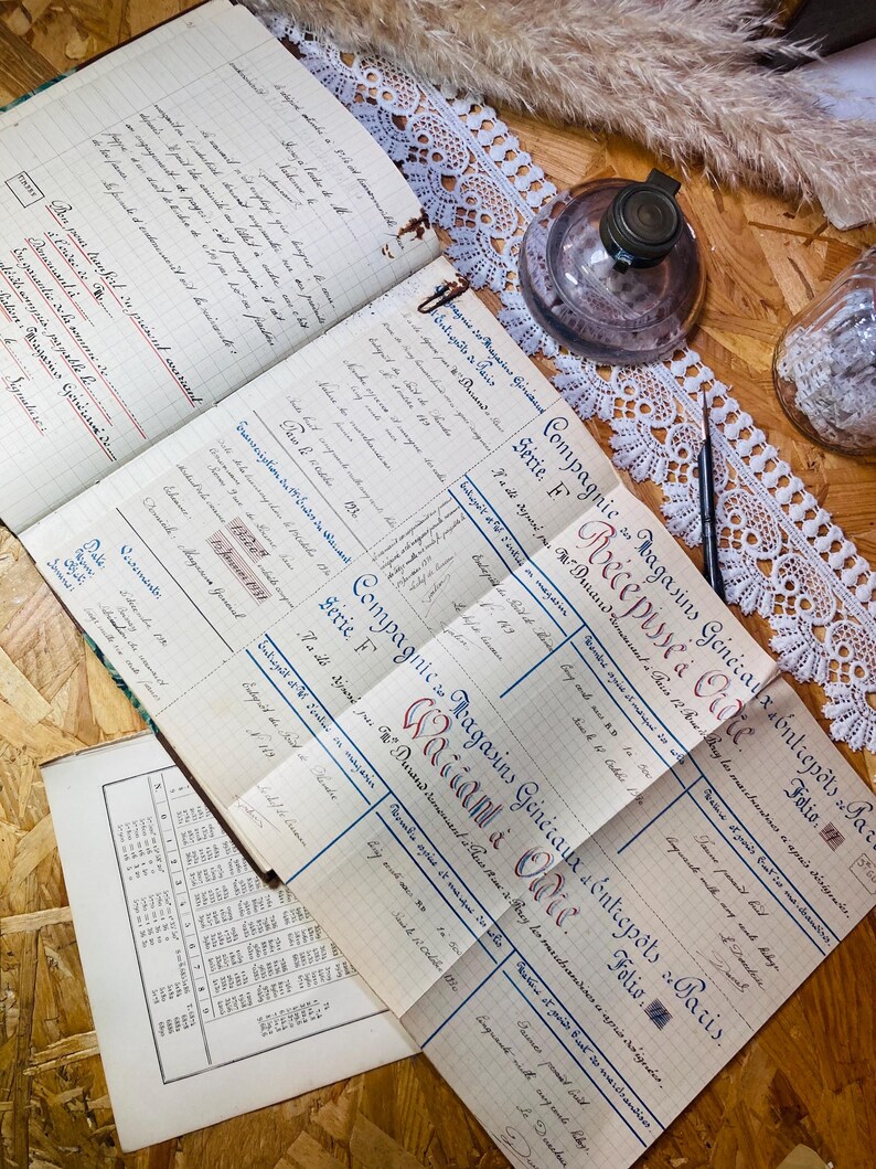 Old French School Notebook, Vintage 1930, Hard Cover, Writing