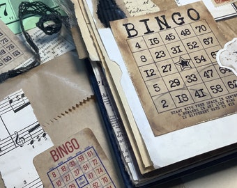 Illustration eines alten Spiels, Bingo, 8 Ephemera Bingo, Vintage-Spiel, für Junk Journal, Scrapbooking, Vintage Ephemera, Bullet