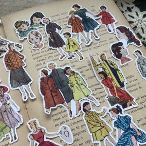 Vintage women from the 1952s, Lot of ephemera containing 13 character sketches, Ephemera women's magazine theme, bullet, scrapbooking