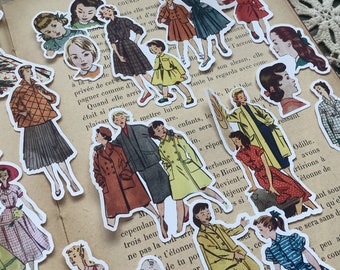 Donne vintage degli anni '52, Lotto di effimeri contenente 13 schizzi di personaggi, tema della rivista femminile Ephemera, proiettile, scrapbooking