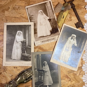 Authentique ! Anciennes photos de femmes type Edouardiens et victoriens religieux, Grande taille, religieuse communion Vintage années 1900